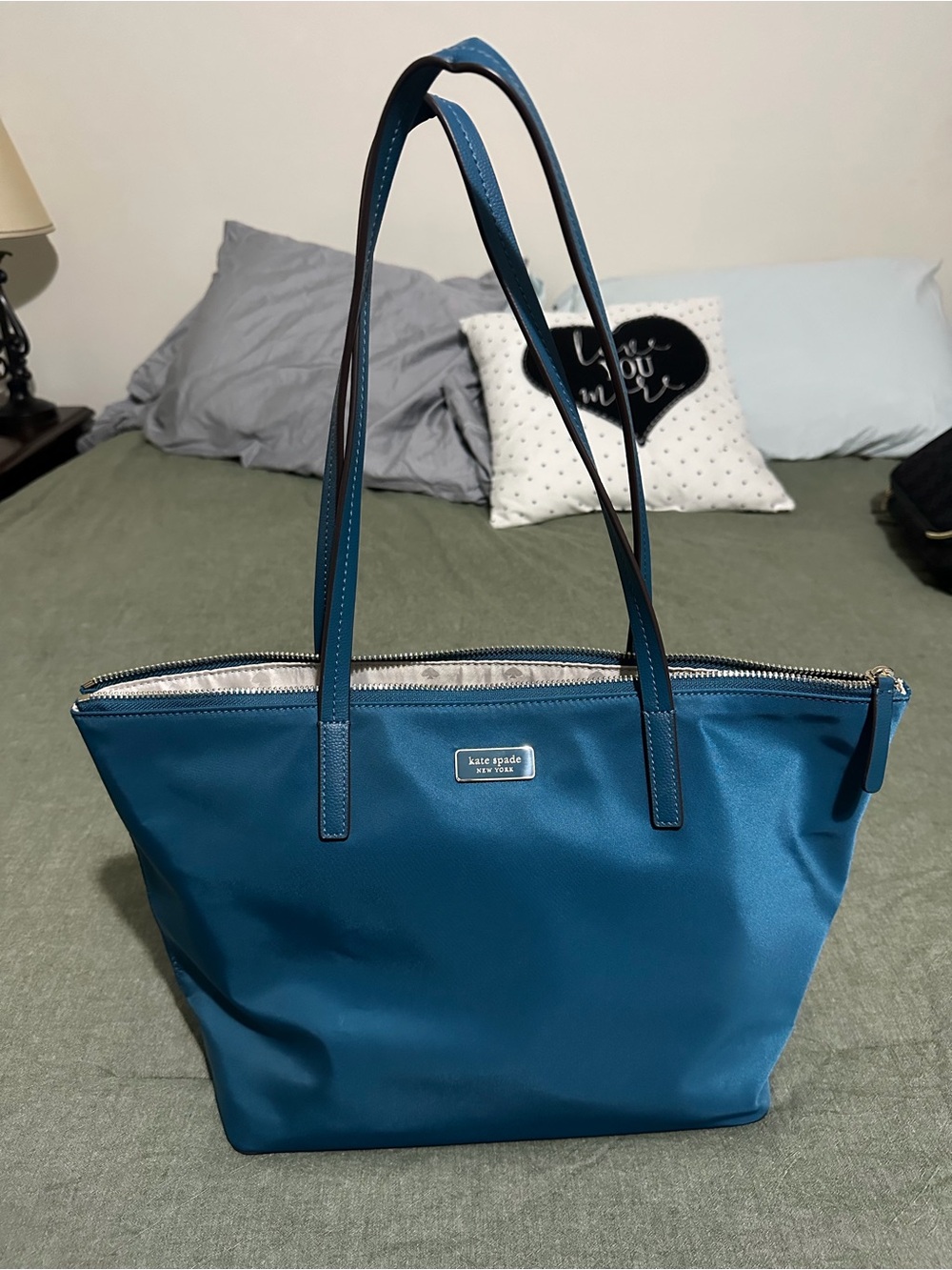 kate spade Blue Teal Nylon Tote with Long Straps